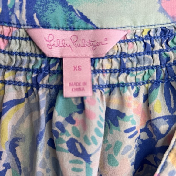 Lilly Pulitzer Women XS Elsa Silk Tunic Blouse Dancing on the Deck rainbow color - Picture 3 of 6